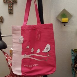 Adorable pink tote bag with birds